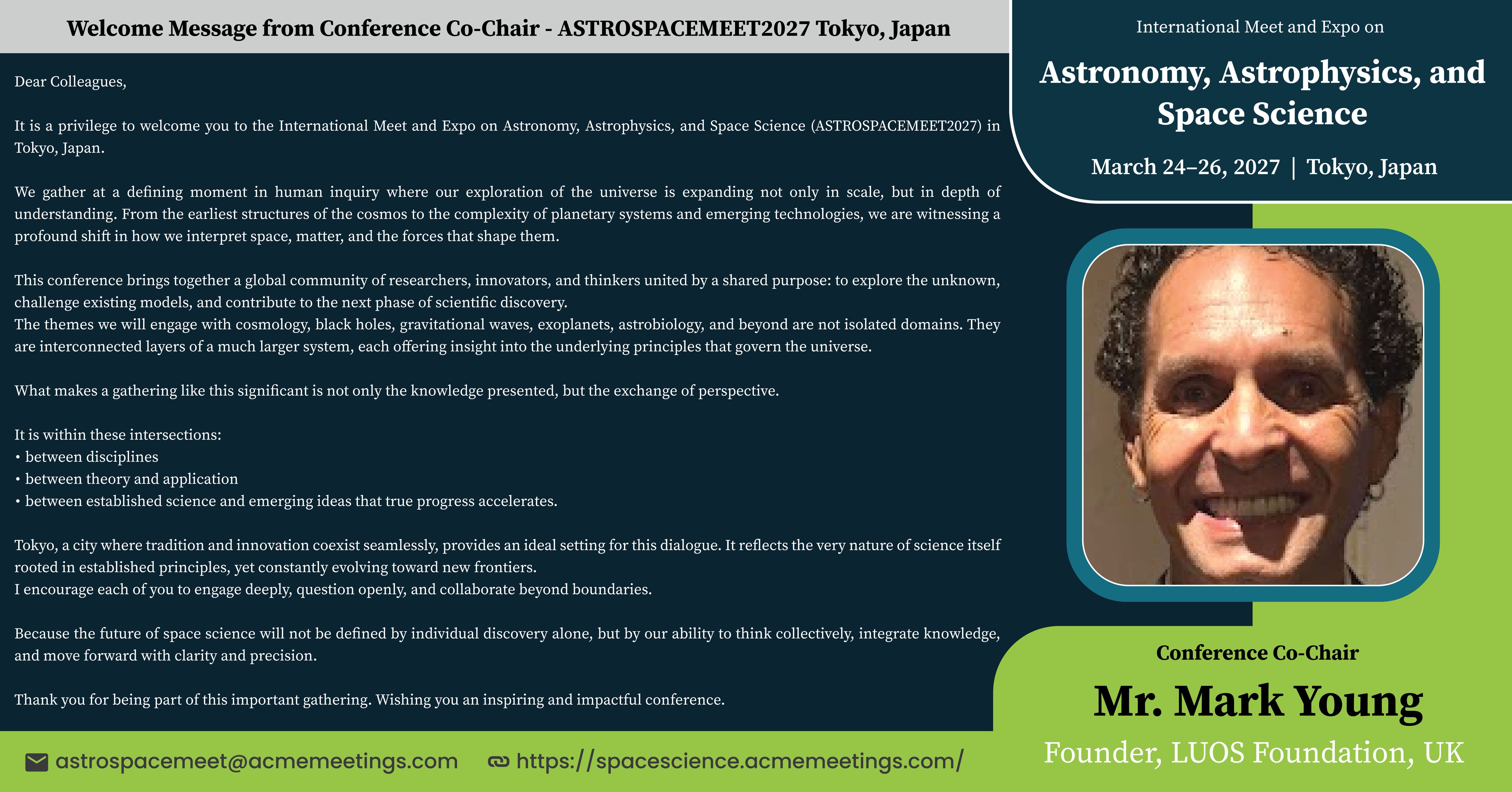 International Meet and Expo on Astronomy, Astrophysics, and Space Science (ASTROSPACEMEET2027)